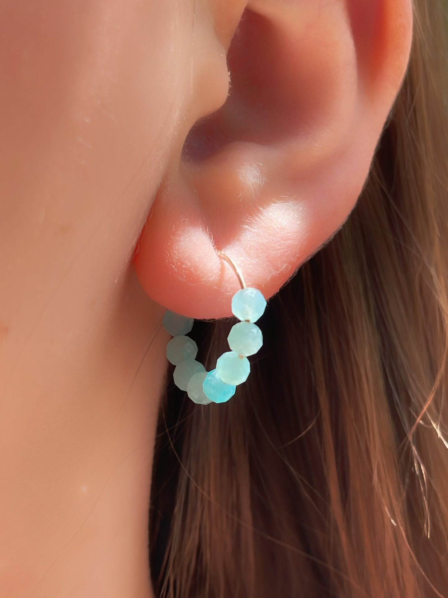 Small hoop earrings with Mozambique amazonite
