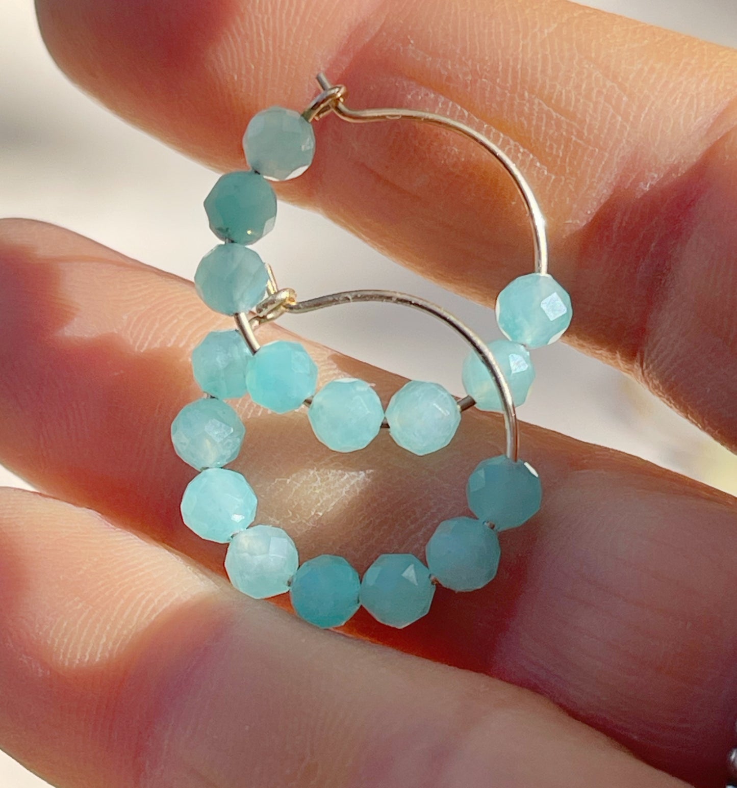 Small hoop earrings with Mozambique amazonite