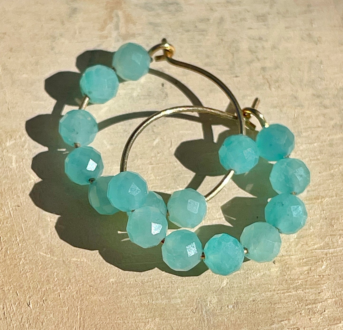 Small hoop earrings with Mozambique amazonite