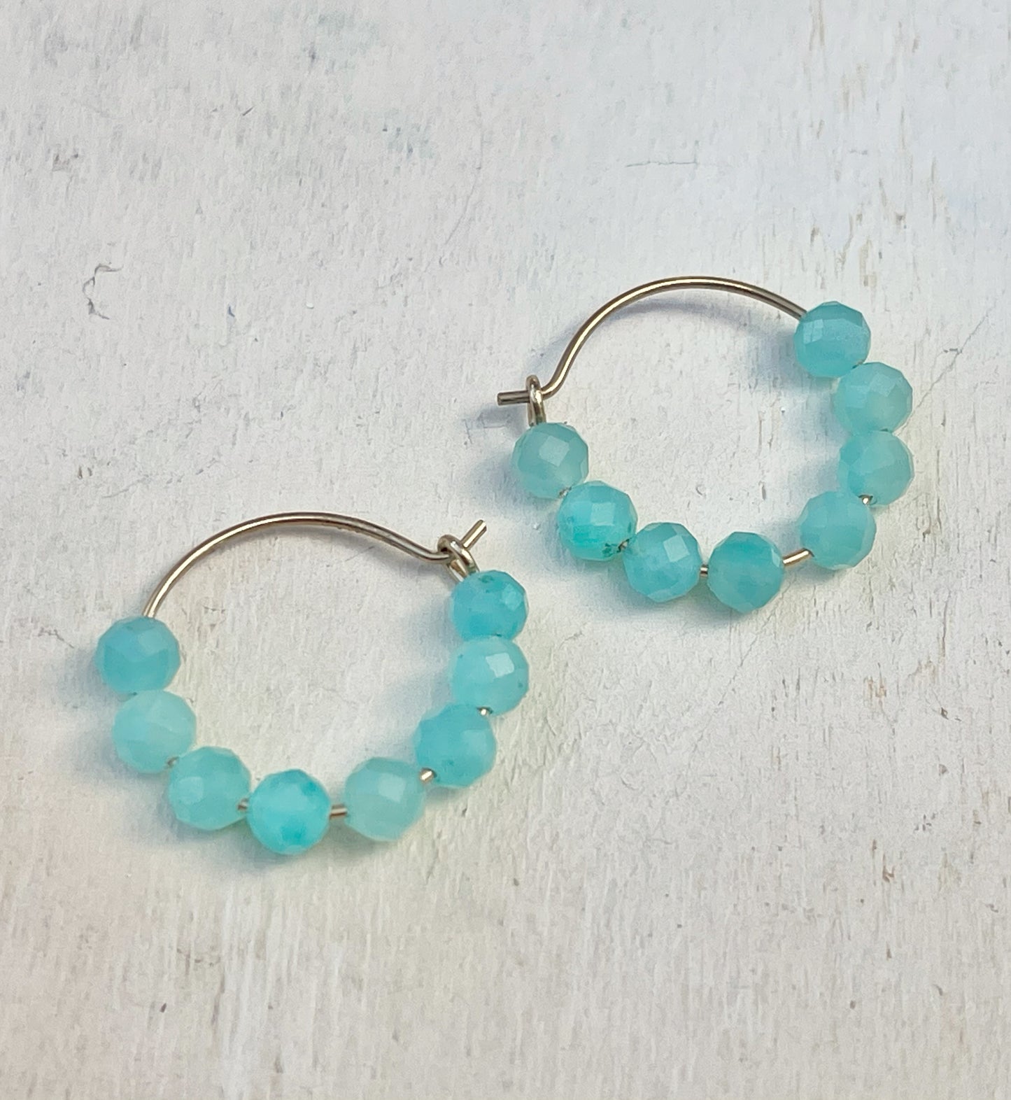 Small hoop earrings with Mozambique amazonite