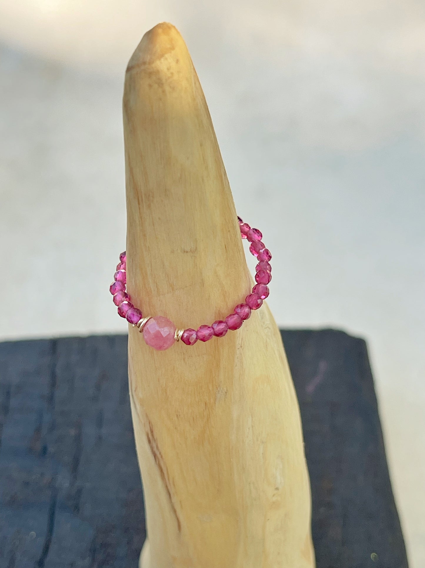Delicate pink tourmaline and rhodochrosite ring
