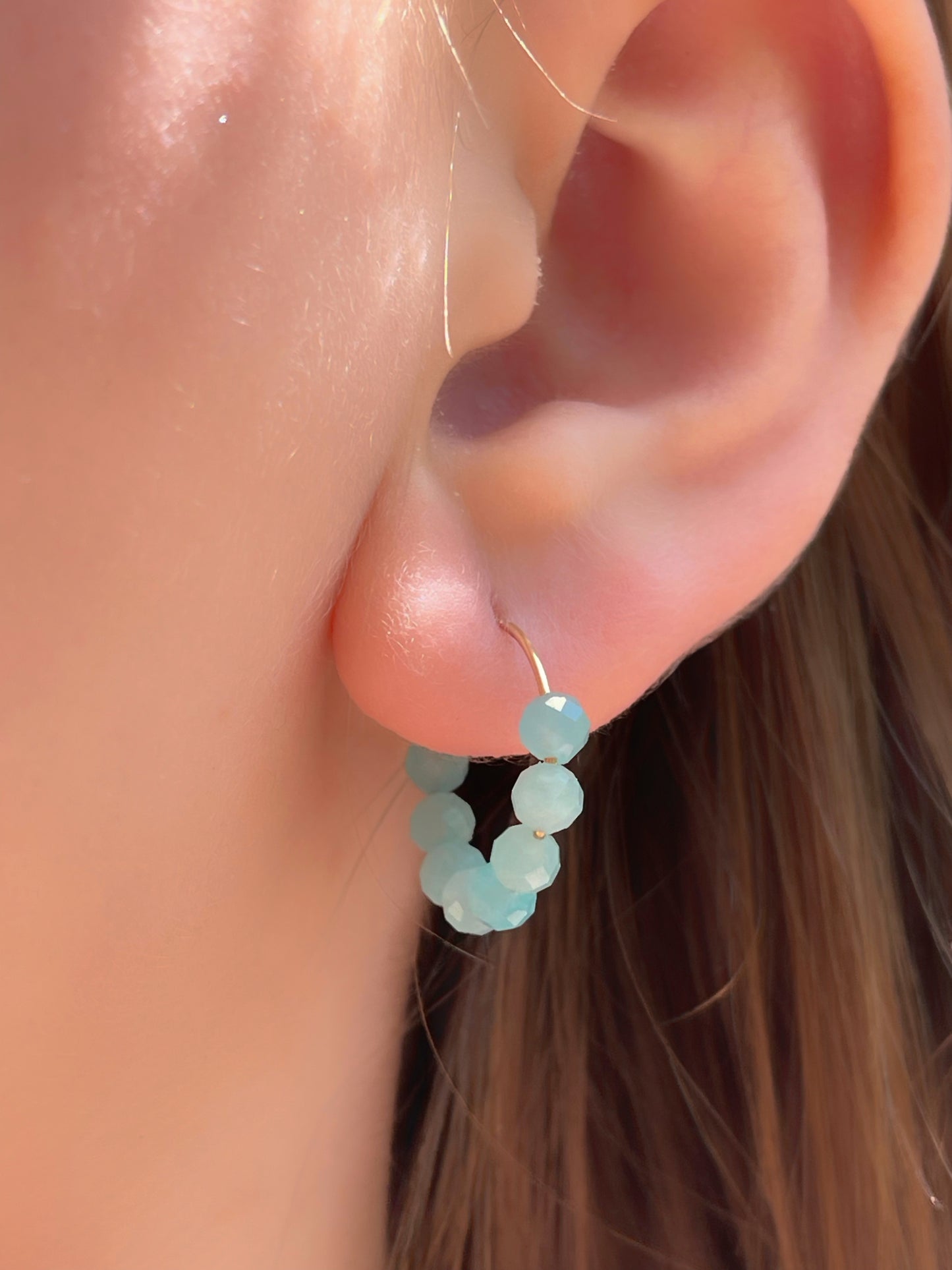 Small hoop earrings with Mozambique amazonite