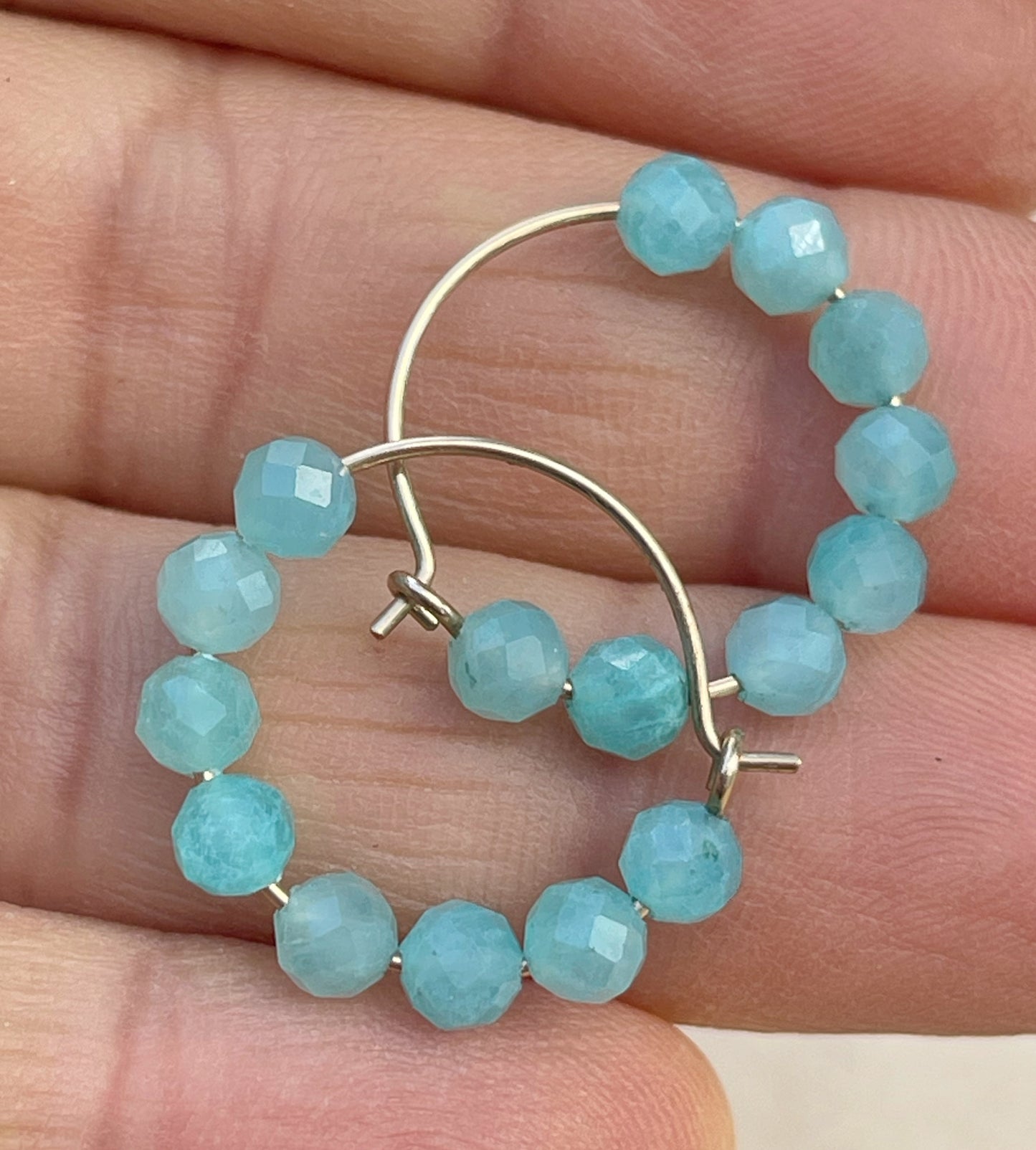 Small hoop earrings with Mozambique amazonite