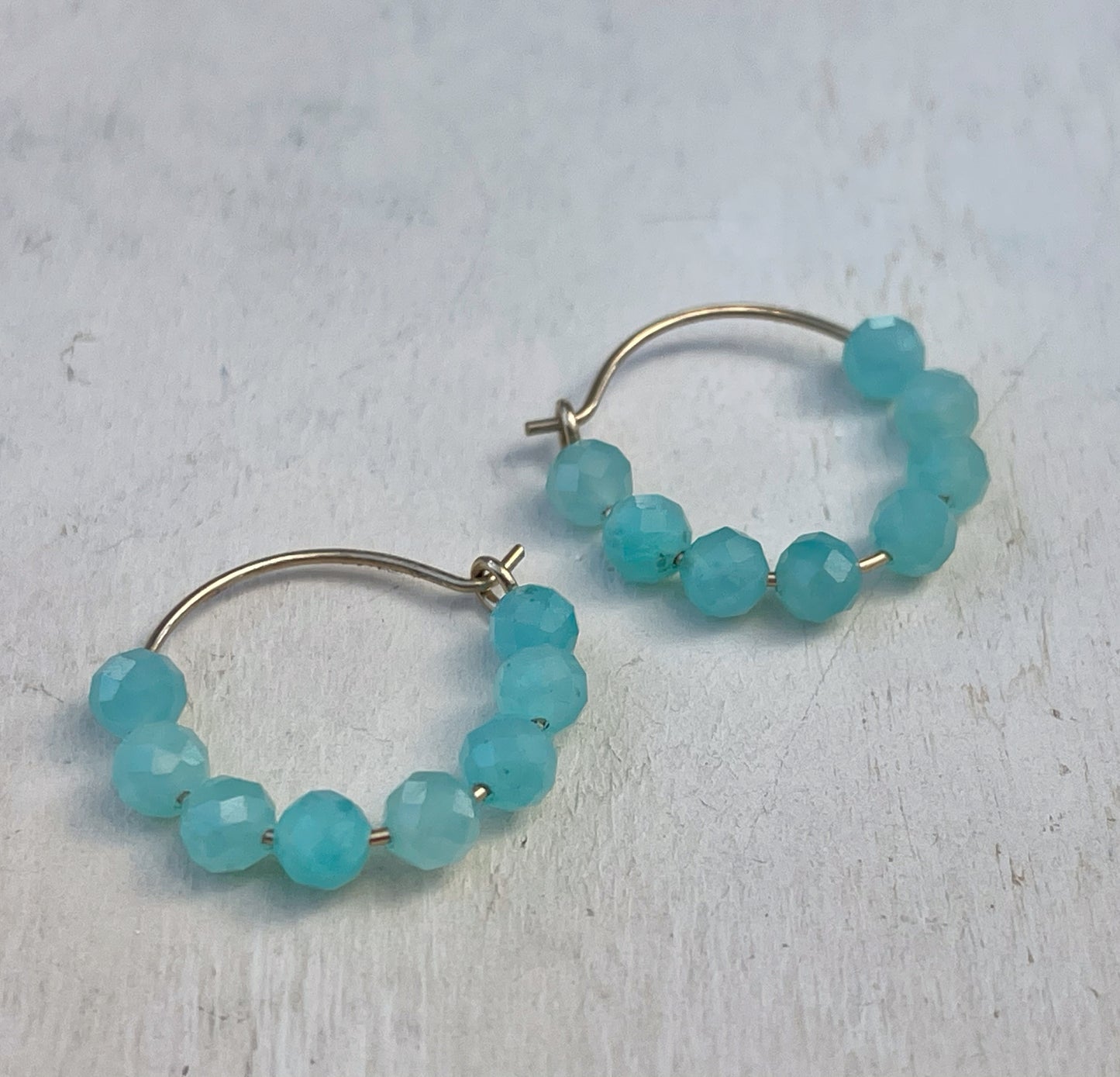 Small hoop earrings with Mozambique amazonite