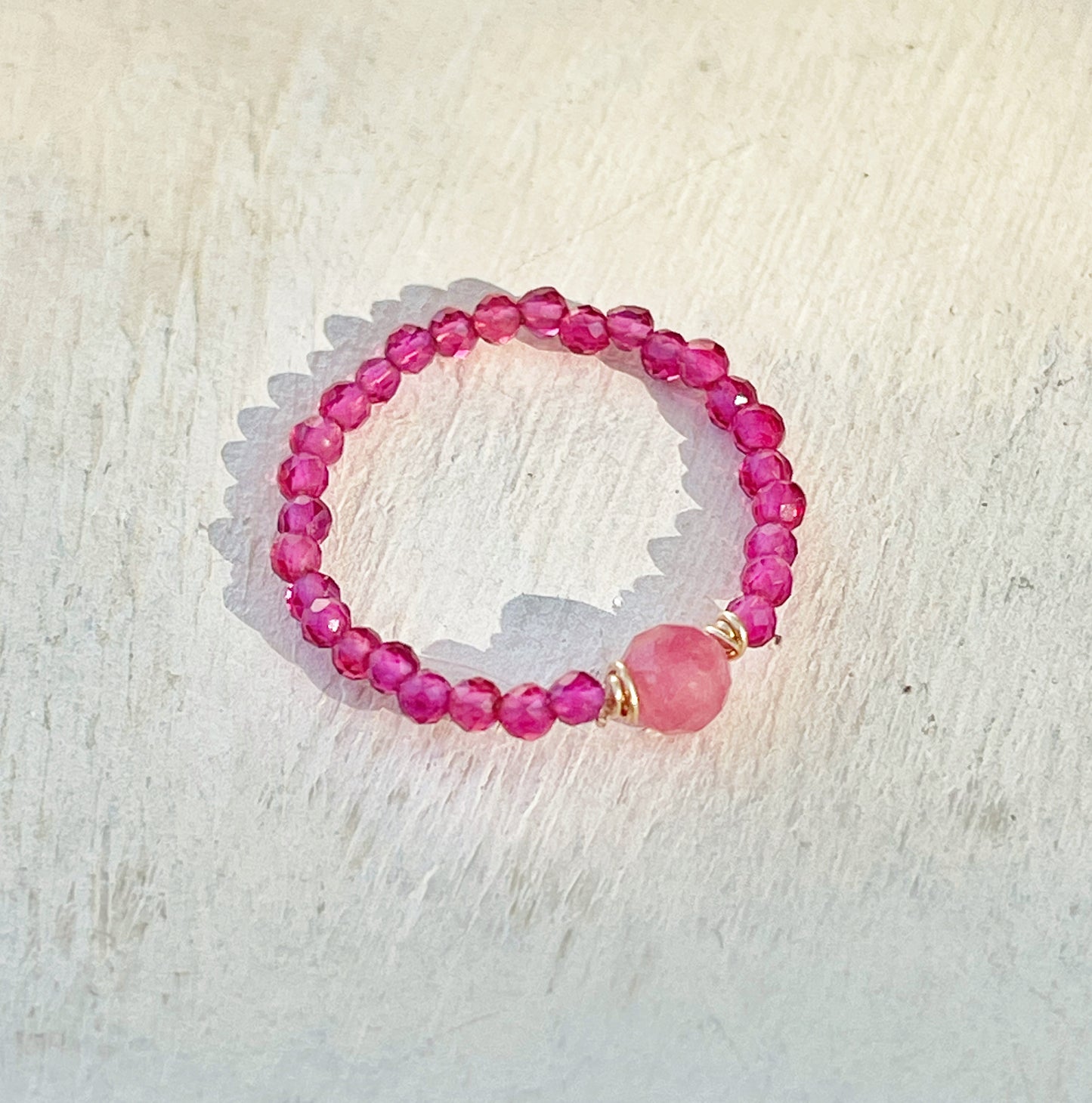 Delicate pink tourmaline and rhodochrosite ring 