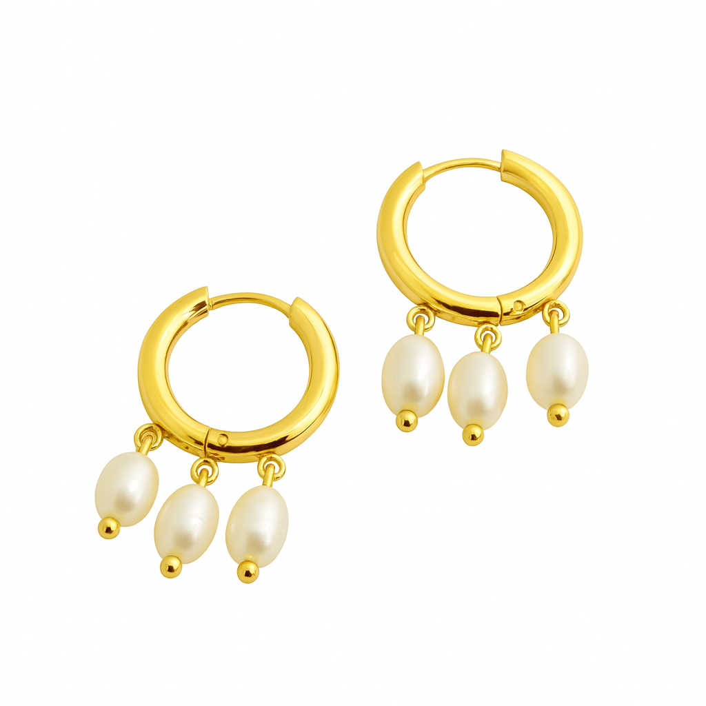 עגילי חישוק גלי פנינה