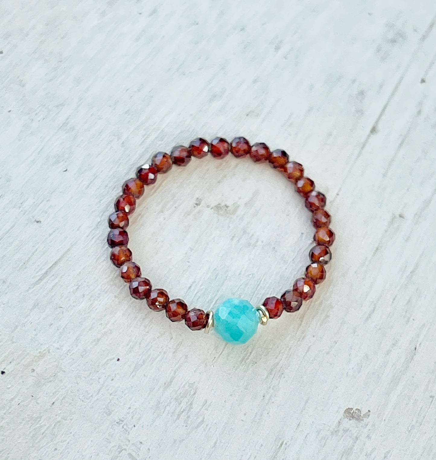 Delicate ring made of pisartite and amazonite 