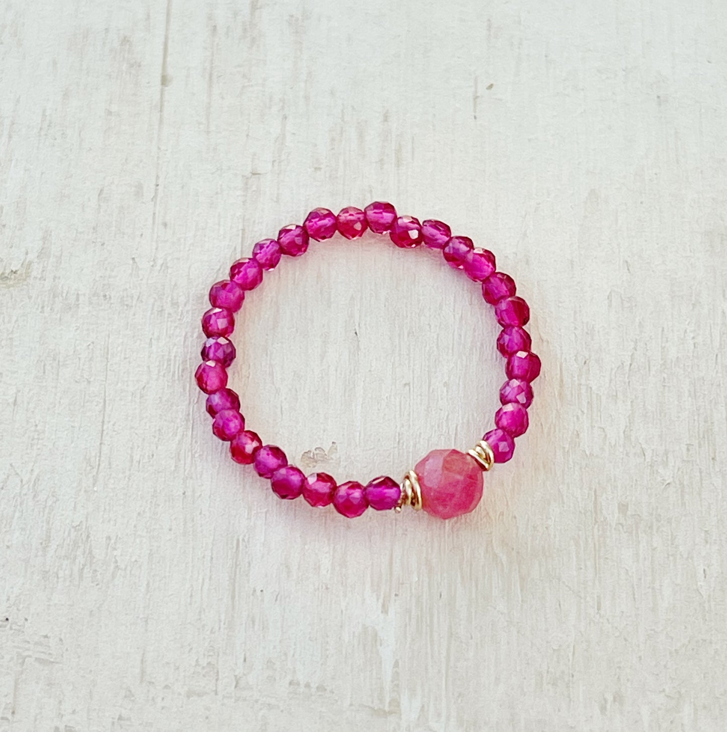 Delicate pink tourmaline and rhodochrosite ring 