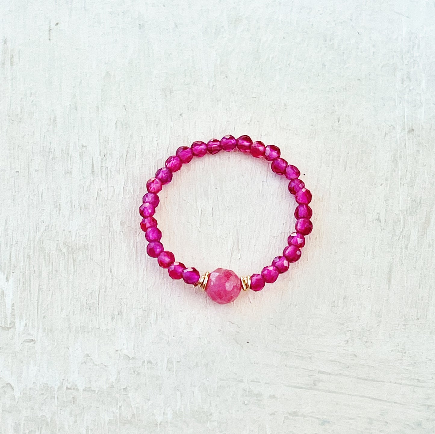 Delicate pink tourmaline and rhodochrosite ring 