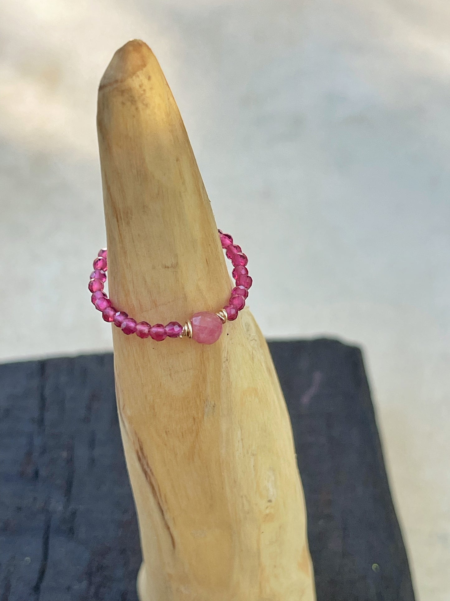 Delicate pink tourmaline and rhodochrosite ring 